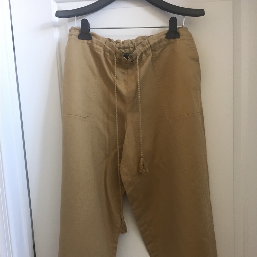 Ralph Lauren Khaki Cropped Drawstring Ankle Pants